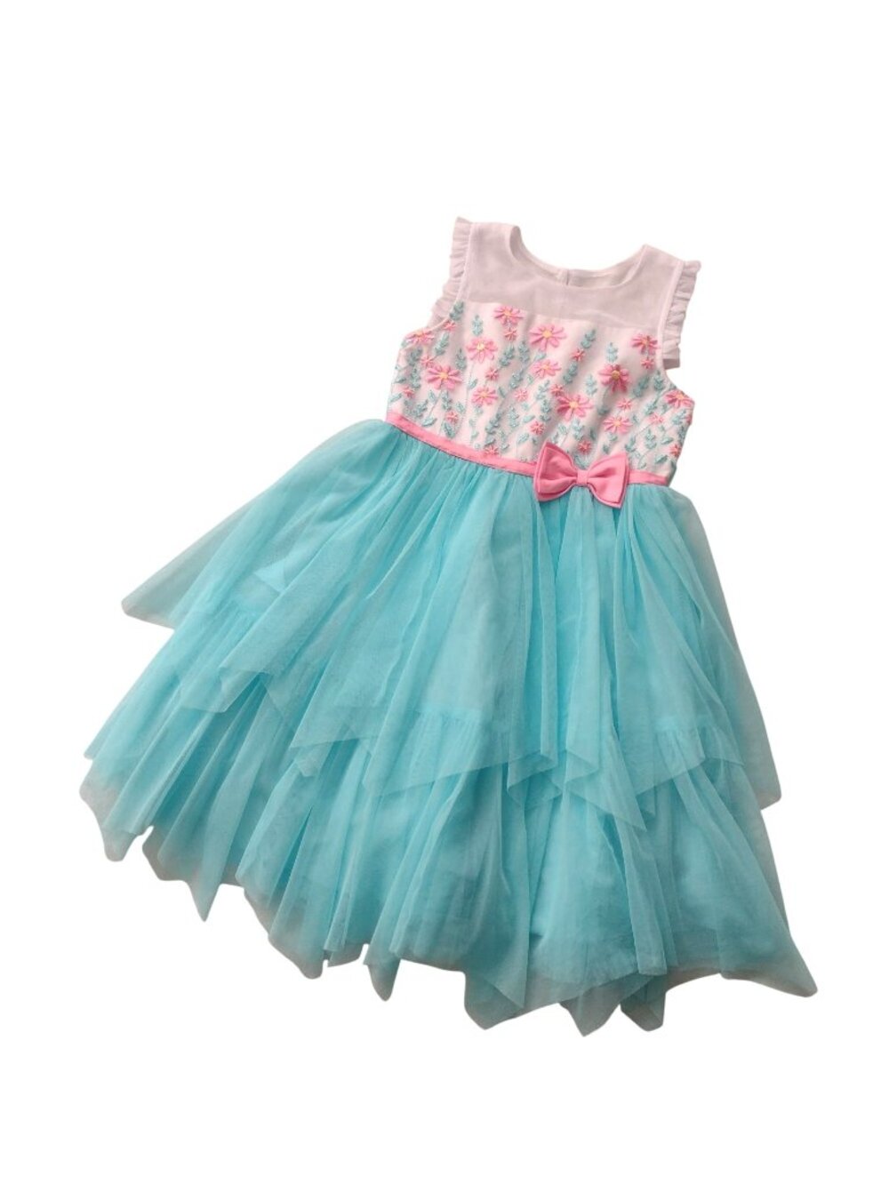 Jona Michelle Flower Girl Dress 6 Pink Teal Poofy Spring Summer Party Dress